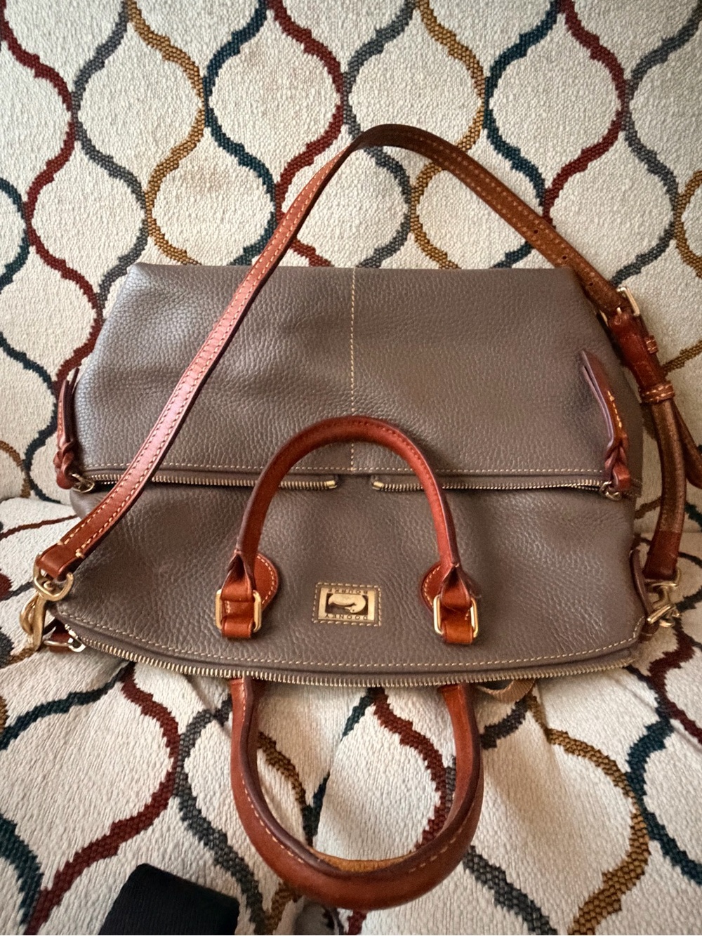 Dooney & Bourke Taupe Satchel with Brown Trim